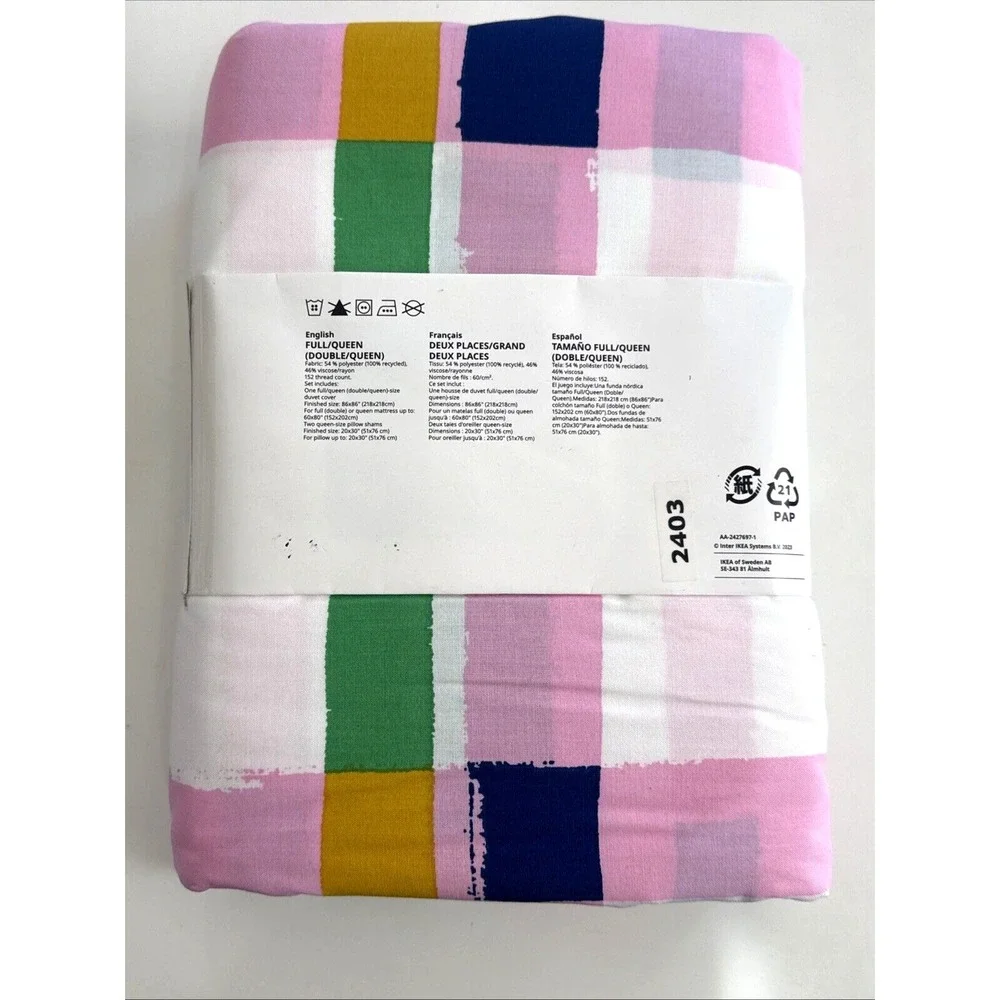IKEA SYRABLADMAL Full/ Queen Duvet Cover + 2 Pillowcases White Pink New